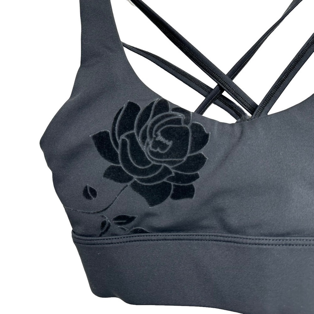 Zyia Active Womens Light n Tight Velvet Floral Strappy Bra XS Black Activewear - Picture 7 of 9